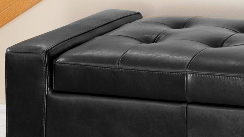 Stylish 50.8" Black Leather Storage Ottoman with Tufted Design & Wood Legs gallery