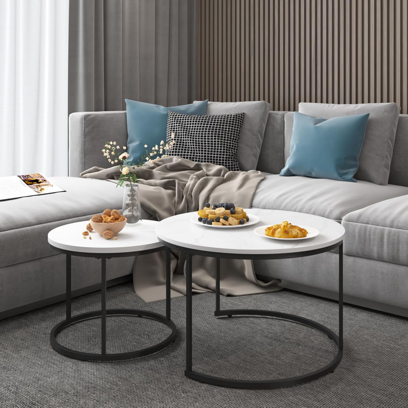 Stylish 27.6" Round Nesting Coffee Table Set with Marble Top & Metal Frame gallery