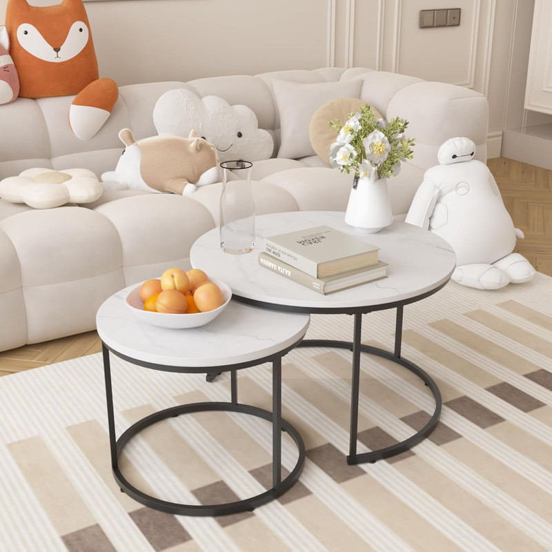 Stylish 27.6" Round Nesting Coffee Table Set with Marble Top & Metal Frame gallery