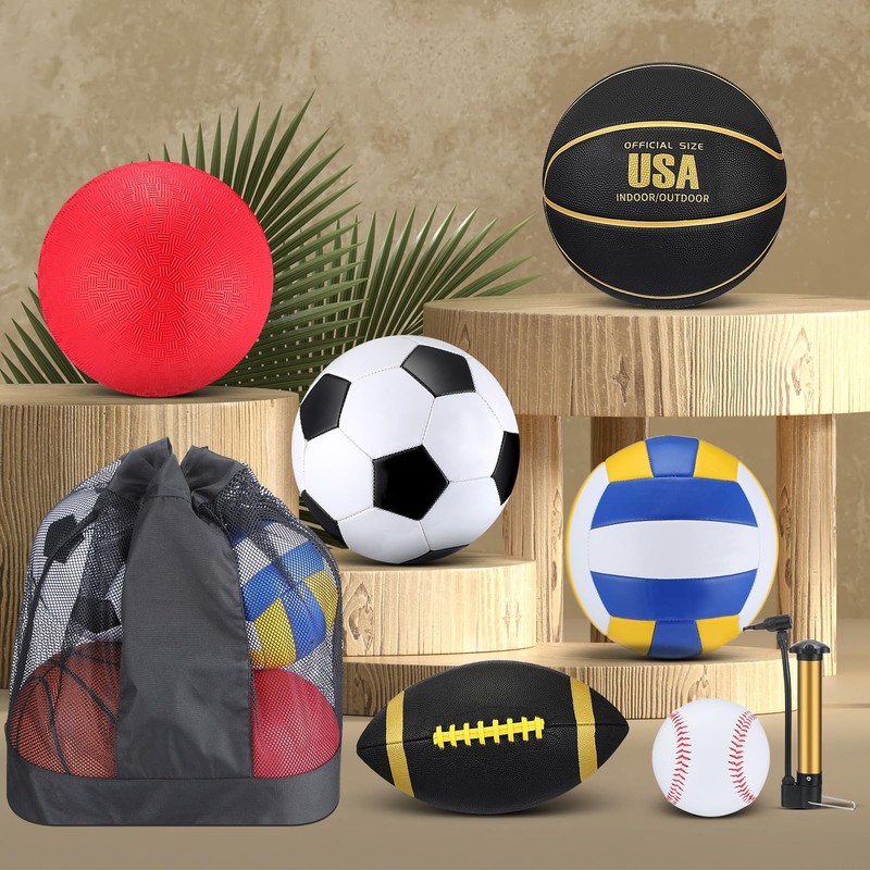 6 Pcs Multi Sport Ball Set Official Size Football Basketball Soccer Volleybal... gallery