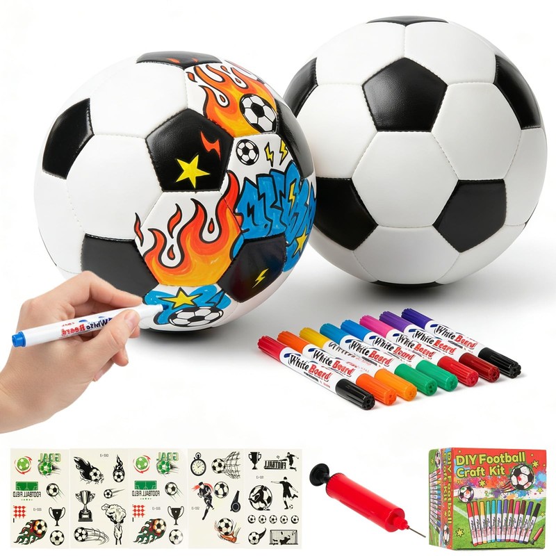 2-Pack Color Your Own Soccer Balls - DIY Custom Soccer Ball Kit with Pump, 12...