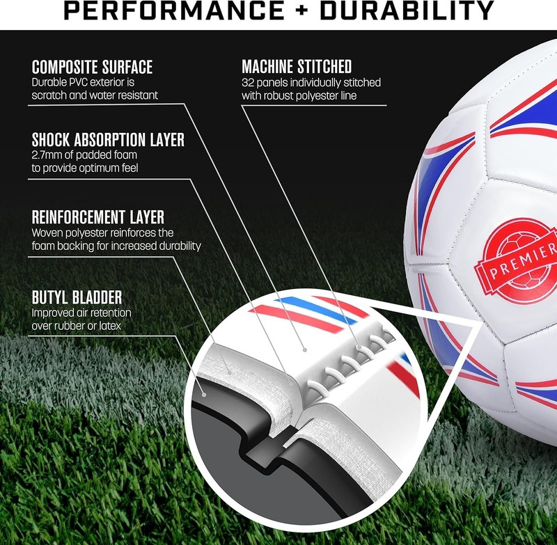 Premier Soccer Balls - Single or 6 Pack - Sizes 3, 4, 5, with Ball Pump gallery