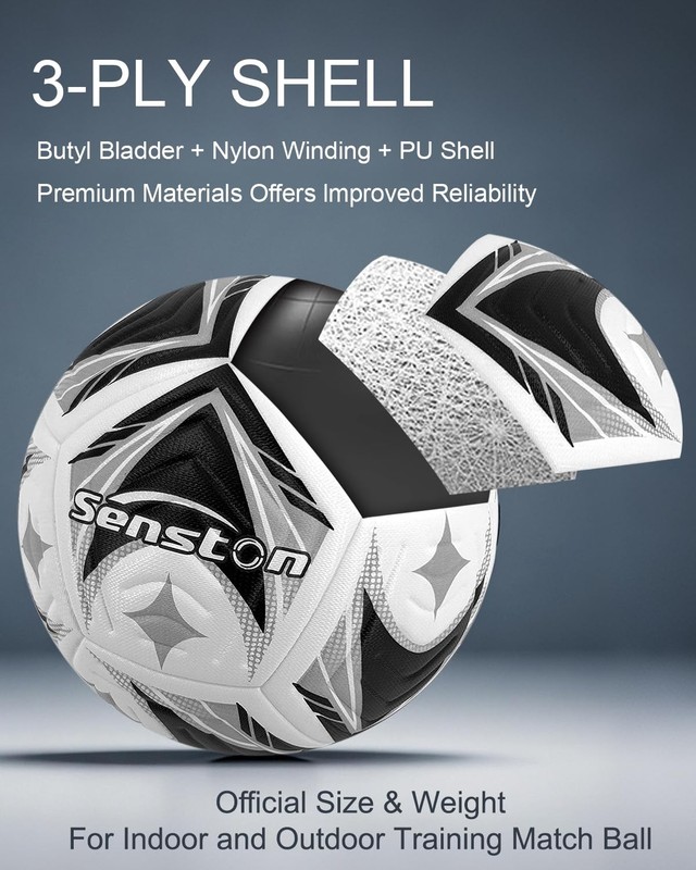 12-Panel Soccer Ball Size 5 - Embossed PU Leather Cover, Butyl Bladder & Woun... gallery