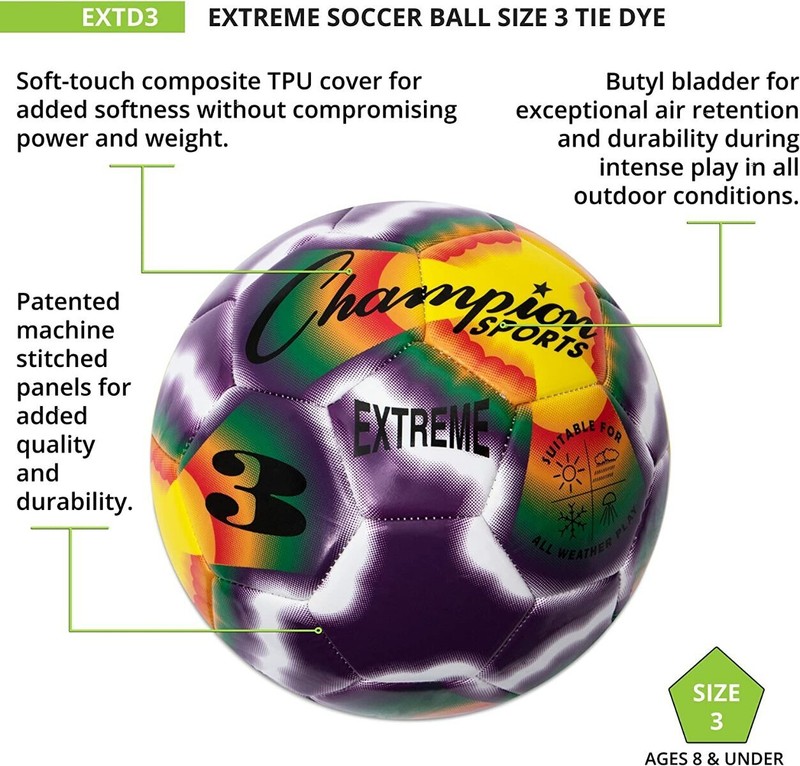 Champion Sports Extreme Soft Touch Butyl Bladder Soccer Ball, Size 3, Tie Dye gallery