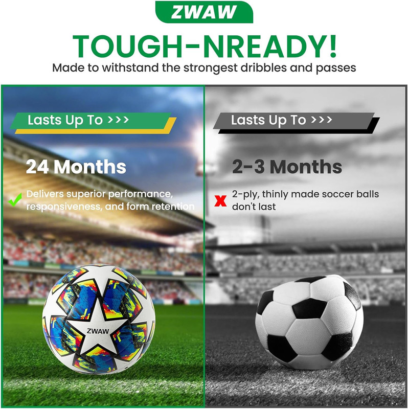 Size 5 Soccer Ball, Waterproof PU Leather, Official Match Ball, with Pump & Need gallery