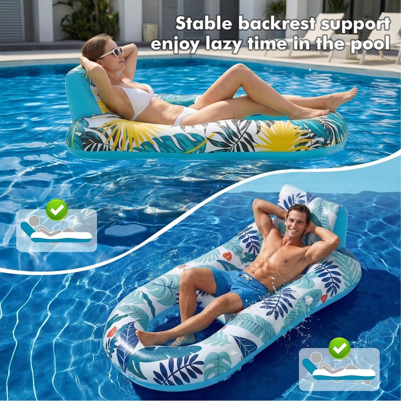2 Pack Inflatable Heavy Duty Pool Floats Lounger, Giant Pool Floats Adult Siz... gallery