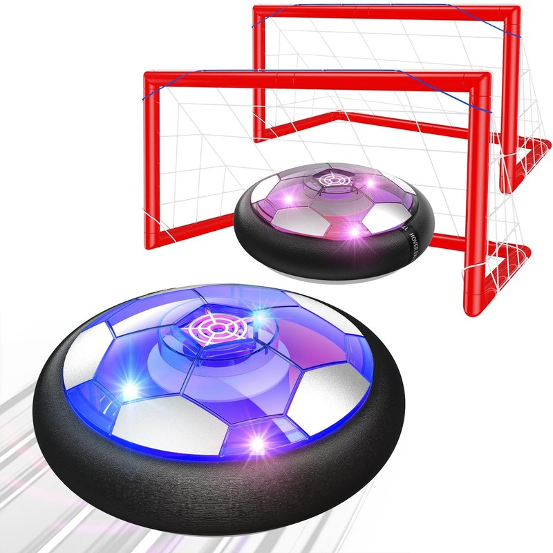 Ancesfun Hover Soccer Ball Set (2-Pack) w/ LED Lights, Foam Bumper, Goals