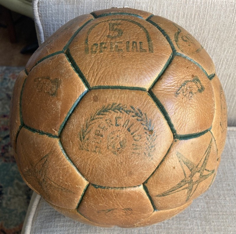 RARE / DAMAGED Guatemalan Brown Hexagon Paneled Soccer Futbol Brown Leather Ball