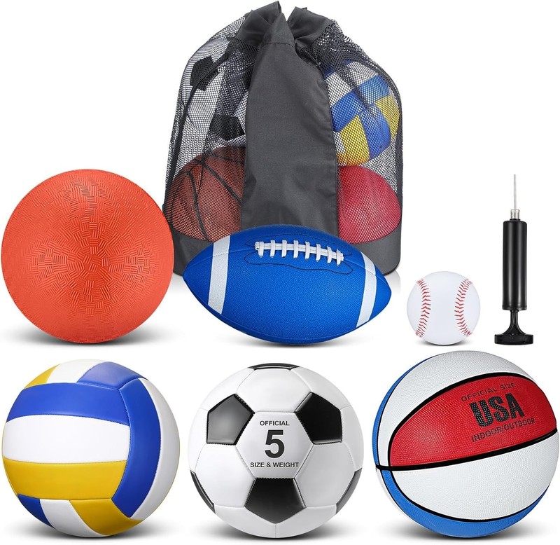 6 Pcs Multi Sport Ball Set Official Size Football Basketball Soccer Volleybal... gallery