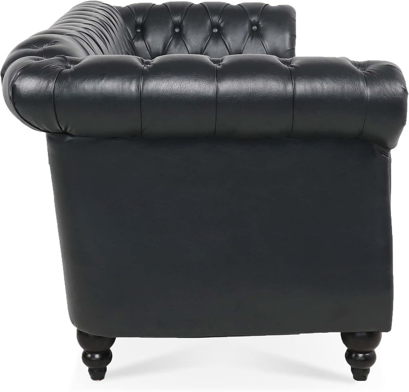 Chesterfield 84" Leather Sofa, Classic 3-Seater with Nailhead Trim, Black PU gallery