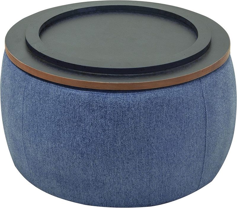 Stylish Navy Round Ottoman with Storage & Removable Lid for Living Room gallery
