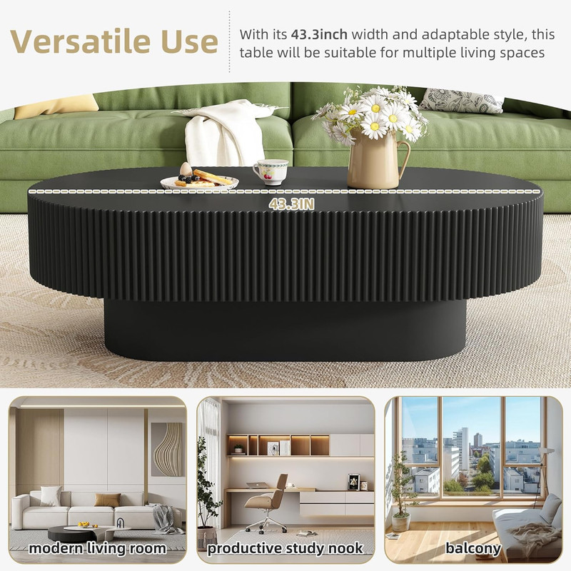Elegant 43.3" Oval Coffee Table, Modern Cream Drum Design for Living Room gallery