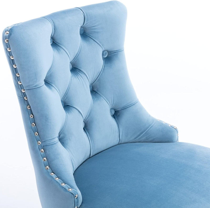 Light Blue Velvet Wingback Bar Stools Set of 2 with Nailhead Trim gallery