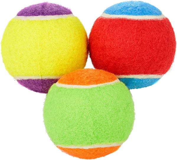 Multicolor Fetch Squeaky Tennis Ball Dog Toy, Medium, 3 count