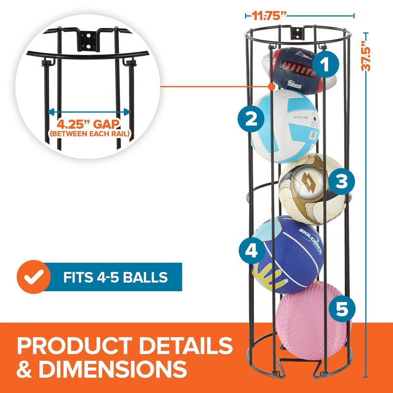 Vertical Ball Storage Rack, Wall-Mounted Garage Sports Equipment Organizer, Socc gallery