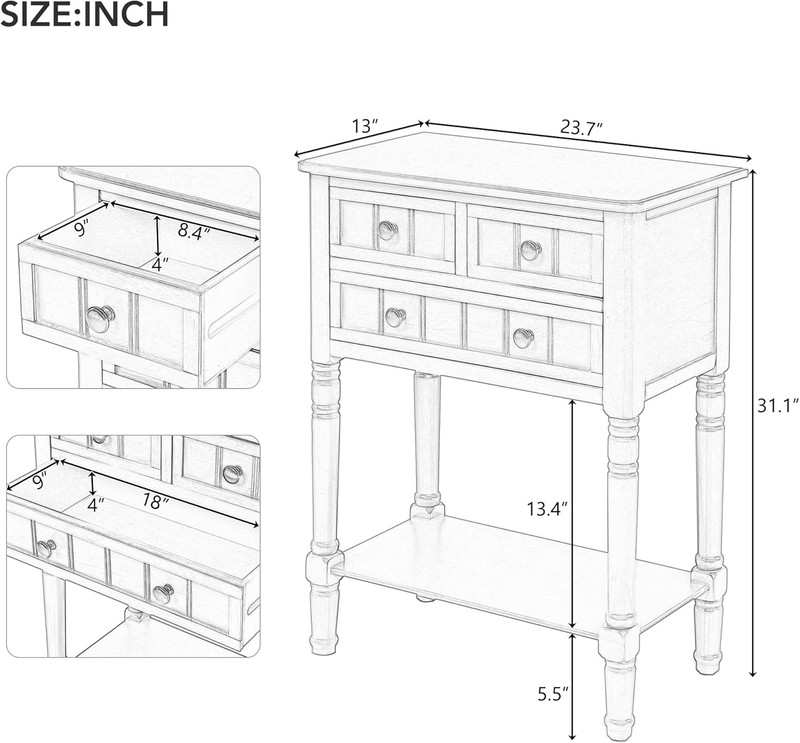 Ivory White Console Table with 3 Drawers & Shelf for Living Room & Entryway gallery