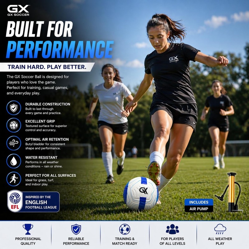 GX Soccer Ball Size 5 Textured Professional Soccer Ball, Weather-Resistant Le... gallery