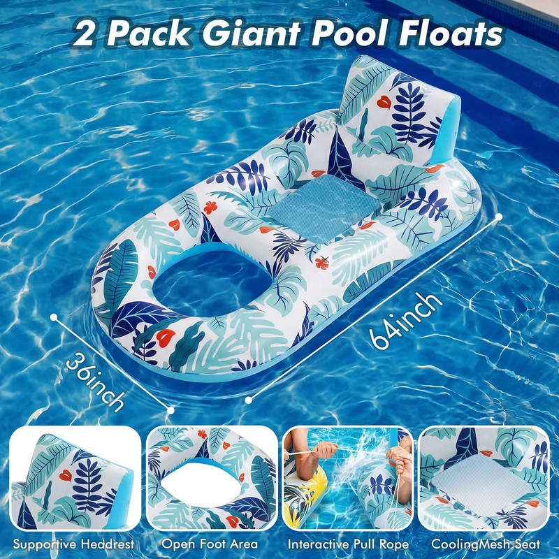 2 Pack Inflatable Heavy Duty Pool Floats Lounger, Giant Pool Floats Adult Siz... gallery