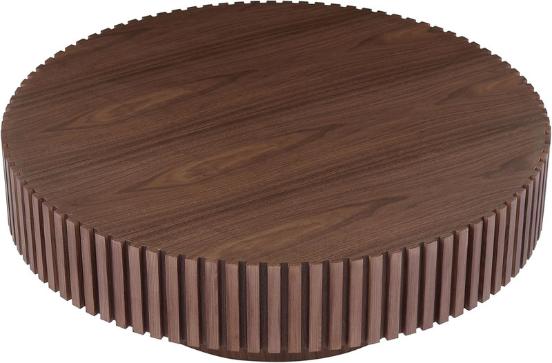 Mid Century Round Coffee Table - Walnut Drum Accent Table for Living Room gallery