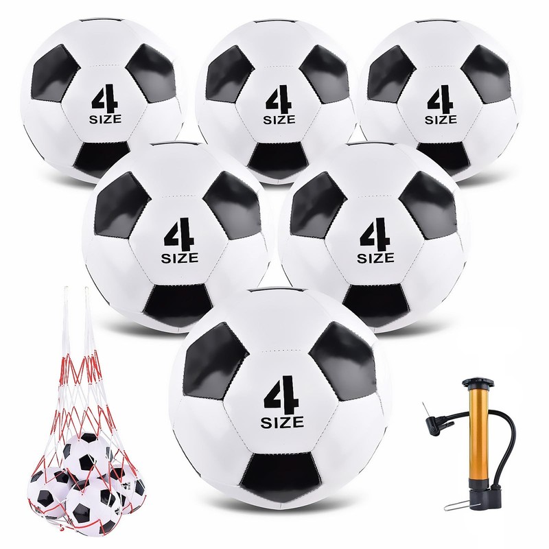 6 Pack Classic deflated Soccer Balls Size 4 with Pump and Mesh Bag for Indoor…