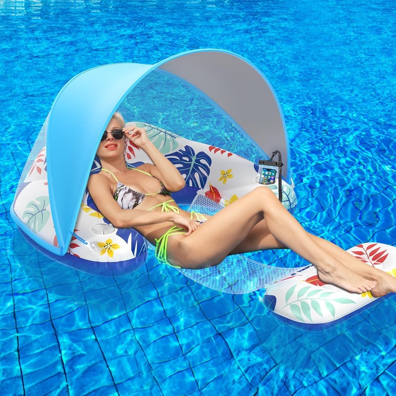 LAYCOL Pool Floats Adult with Adjustable Canopy, Inflatable Pool Float Chair …