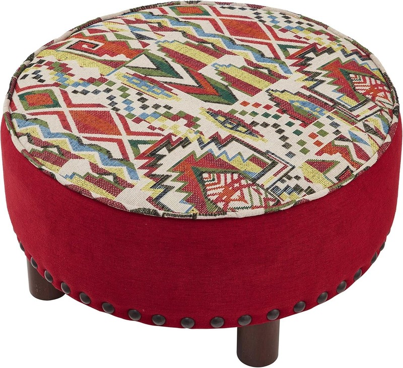 Upholstered Oversized Ottoman Modern round Floor Seating, Dia 21.5" Geometric Re gallery