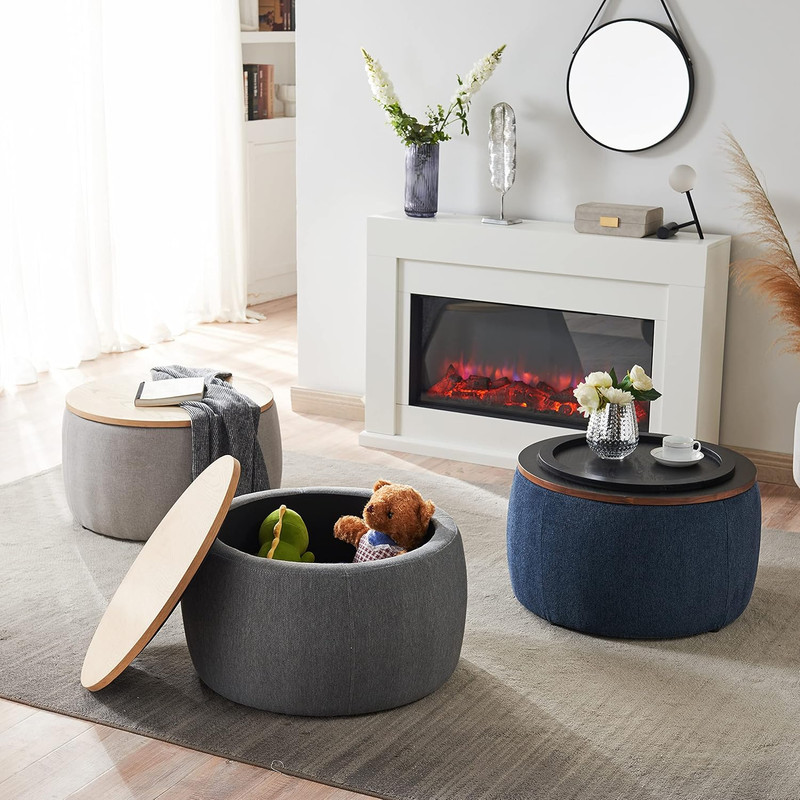 Stylish Navy Round Ottoman with Storage & Removable Lid for Living Room gallery