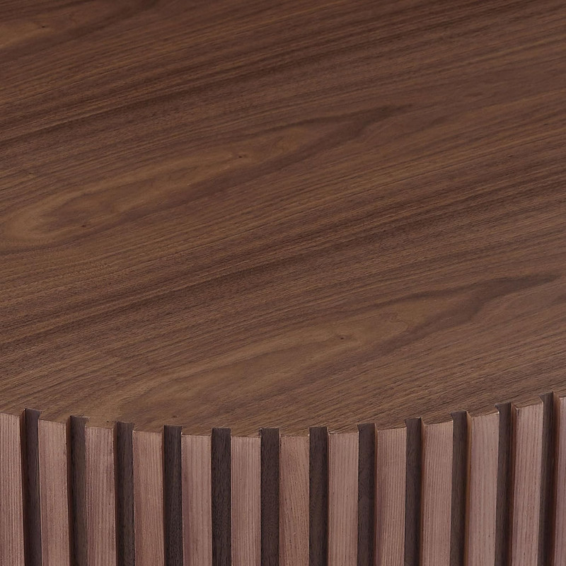 Mid Century Round Coffee Table - Walnut Drum Accent Table for Living Room gallery