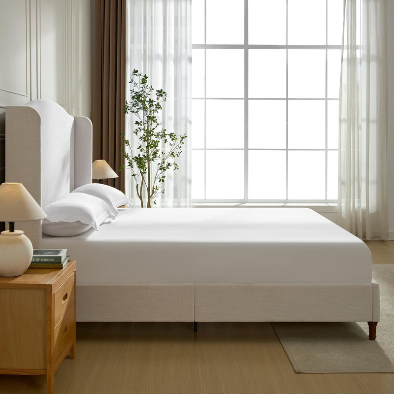 Ivory Chenille King Size Upholstered Platform Bed with Curved Wingback Headboard gallery