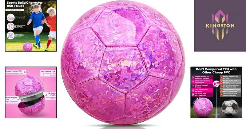 Machine Stitched Size 4 Soccer Ball - Glitter Pink for Kids’ Outdoor Activities gallery