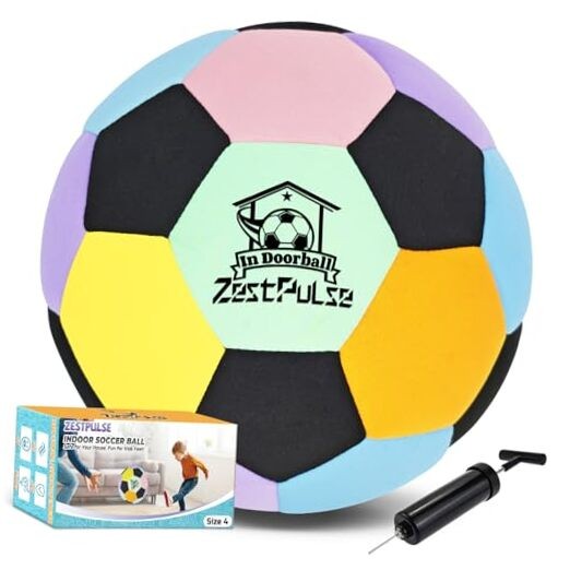 Soft Indoor Soccer Ball Size 4 – Fun Silent House Ball Blue/Yellow/Pink/Purple