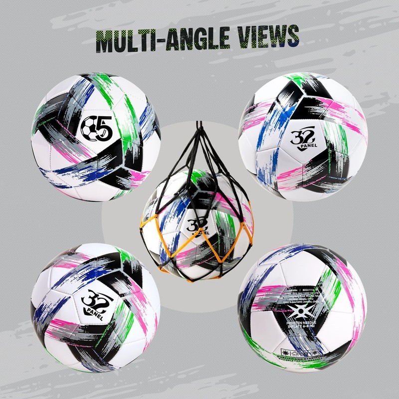 Soccer Ball Size 5 Deflated - Bright Tri-Color Design, Vibrant & Multicolor I... gallery