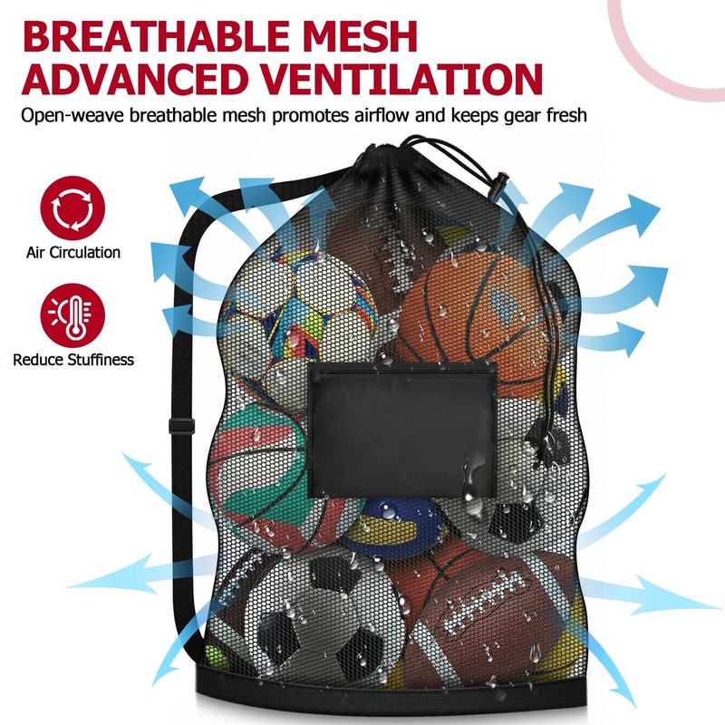 Extra Large Mesh Ball Bag with Pocket Holds 13 Large Balls Black Sports Sack gallery