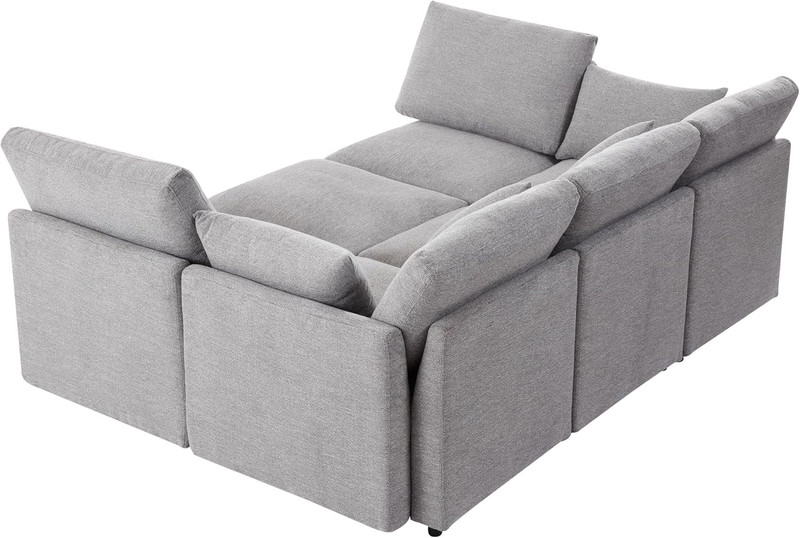 Stylish U-Shaped Sofa with Ottoman & USB Port - Black Modern Design gallery