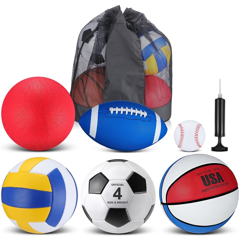 6 Pcs Sport Set Includes Official Size Soccer, Basketball, Football, Volleyba…