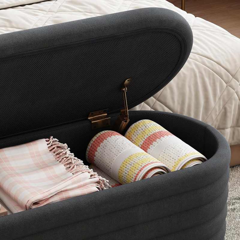 40" Chenille Storage Ottoman Bench for Bedroom & Living Room, Black gallery