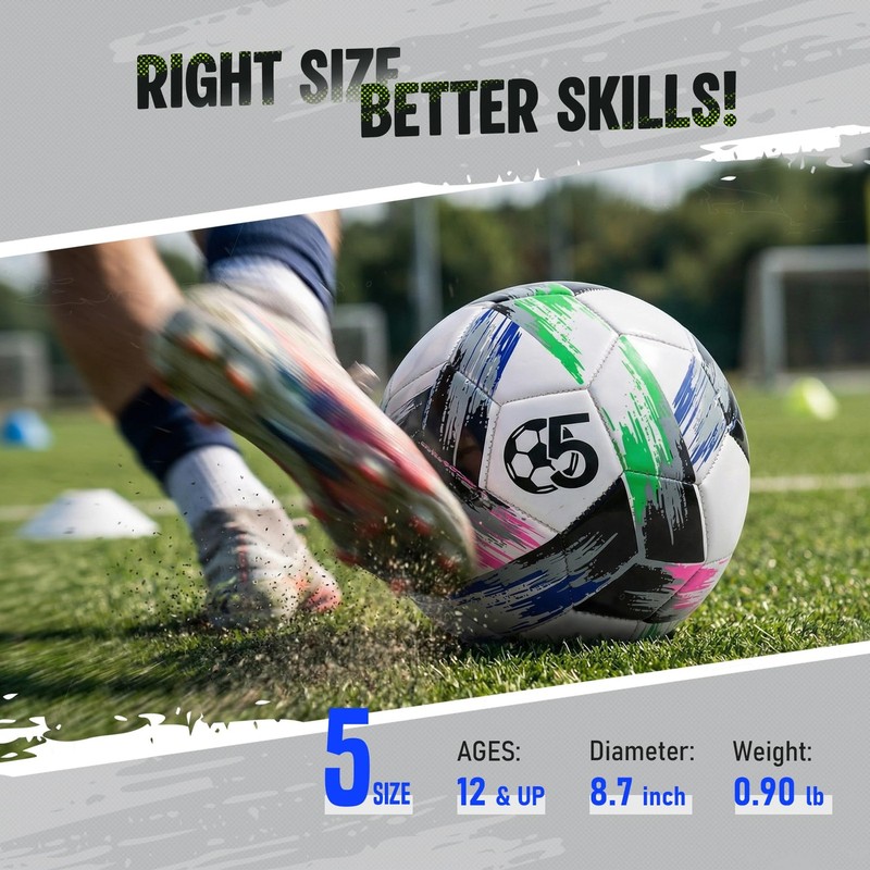 Soccer Ball Size 5 Deflated - Bright Tri-Color Design, Vibrant & Multicolor I... gallery