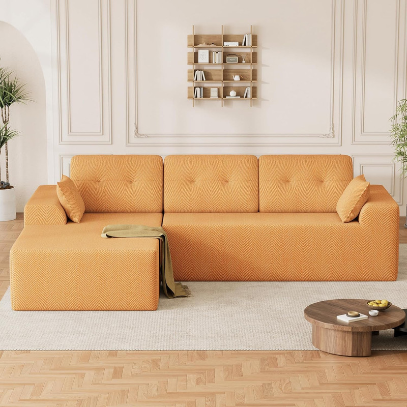 106" Cloud Sectional Couch, Compressed L-Shaped Sofa with Deep Seat Chaise, Bone gallery