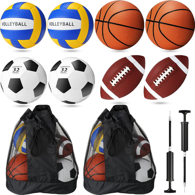 8 Pcs Sports Balls Set Include Basketball Football Soccer Volleyball with 2 Spor