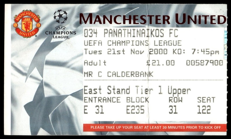 Ticket 2000 Manchester United vs. Panathinaikos Champions League 44465